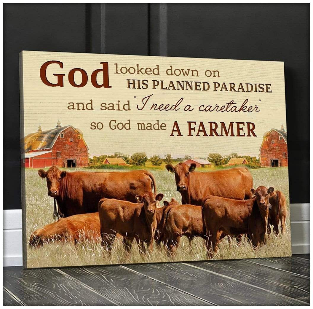 Canvas – Cow – God Made A Farmer Gift For Family, Wall Art Decor, Canvas Print, Home Decor