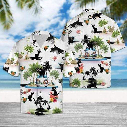 Black Cat Tropical Hawaiian Shirts #hl