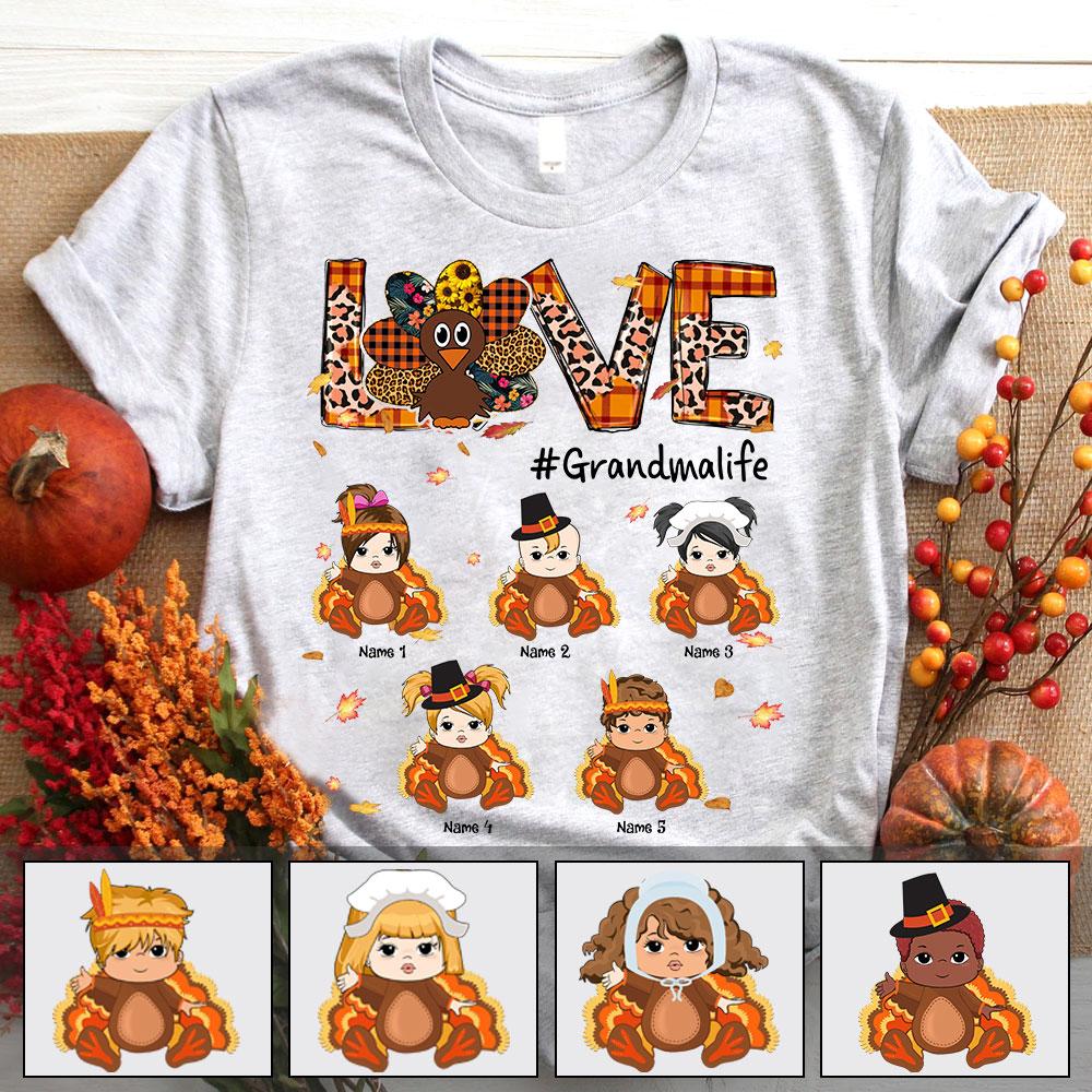 Personalized Love Grandmalife Little Turkey Shirt, Funny Grandma Nana Thanksgiving Shirt, Custom Grandma With Grandkids Name Shirt