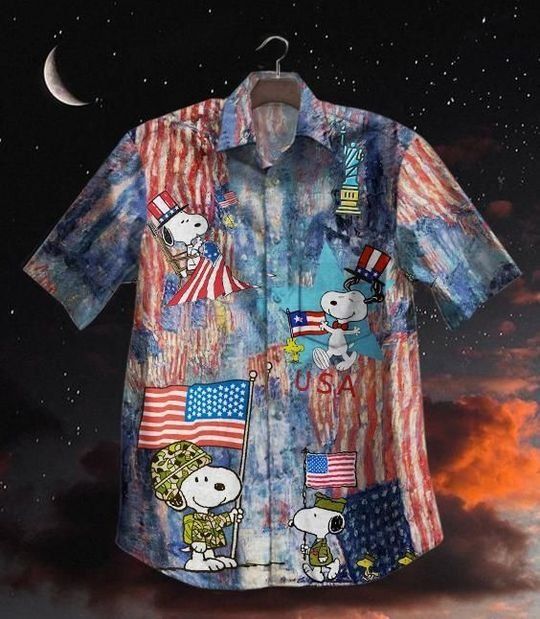 Snoopy Veterans Day Hawaii Graphic Print Short Sleeve Hawaii Casual Shirt Ha59741