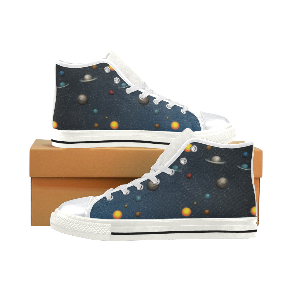 Planet Pattern White High Top Canvas Shoes for Kid