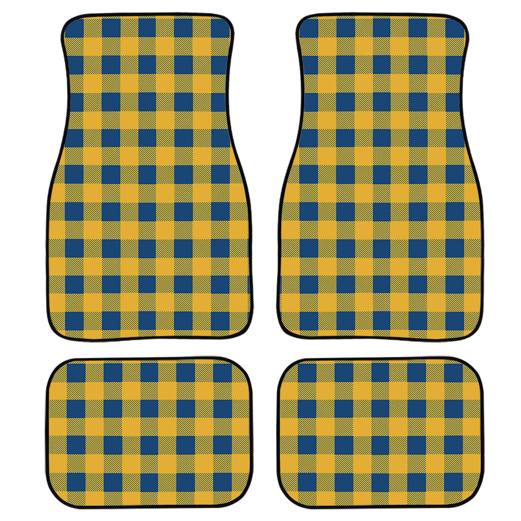 Blue And Yellow Buffalo Check Print Front And Back Car Floor Mats, Front Car Mat