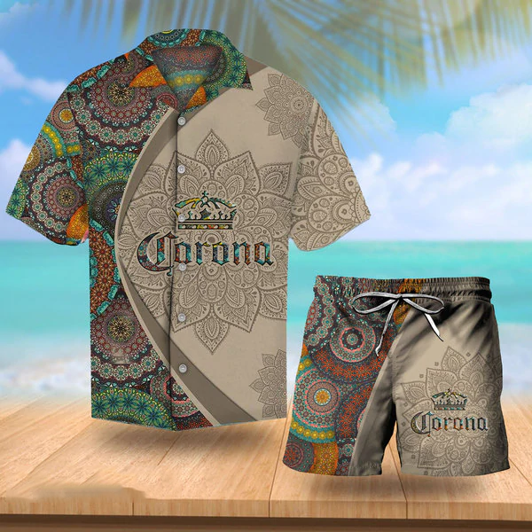 Mandala Corona Extra Beer Hawaii Shirt Beach Shorts Set Clothing Clothes For Men Ht