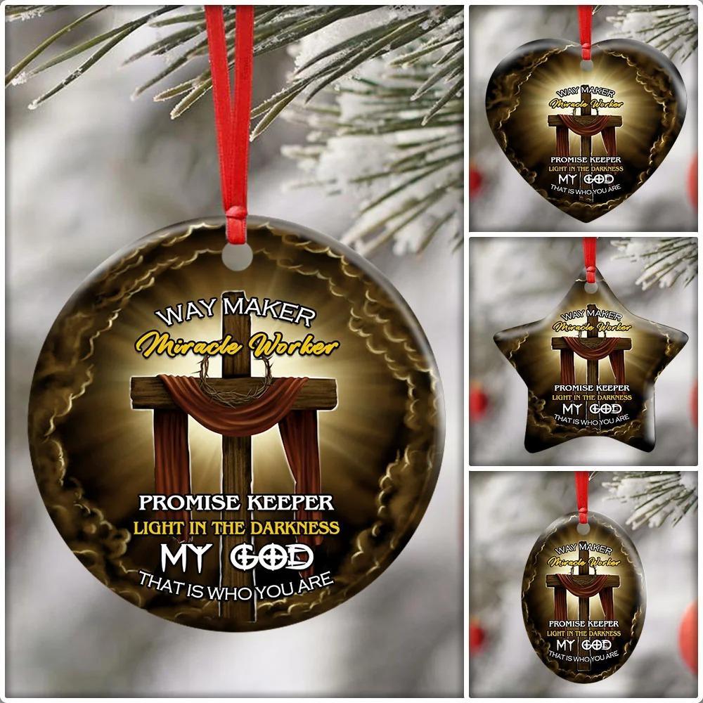 Way Maker Miracle Worker Jesus Cross Ceramic Ornament