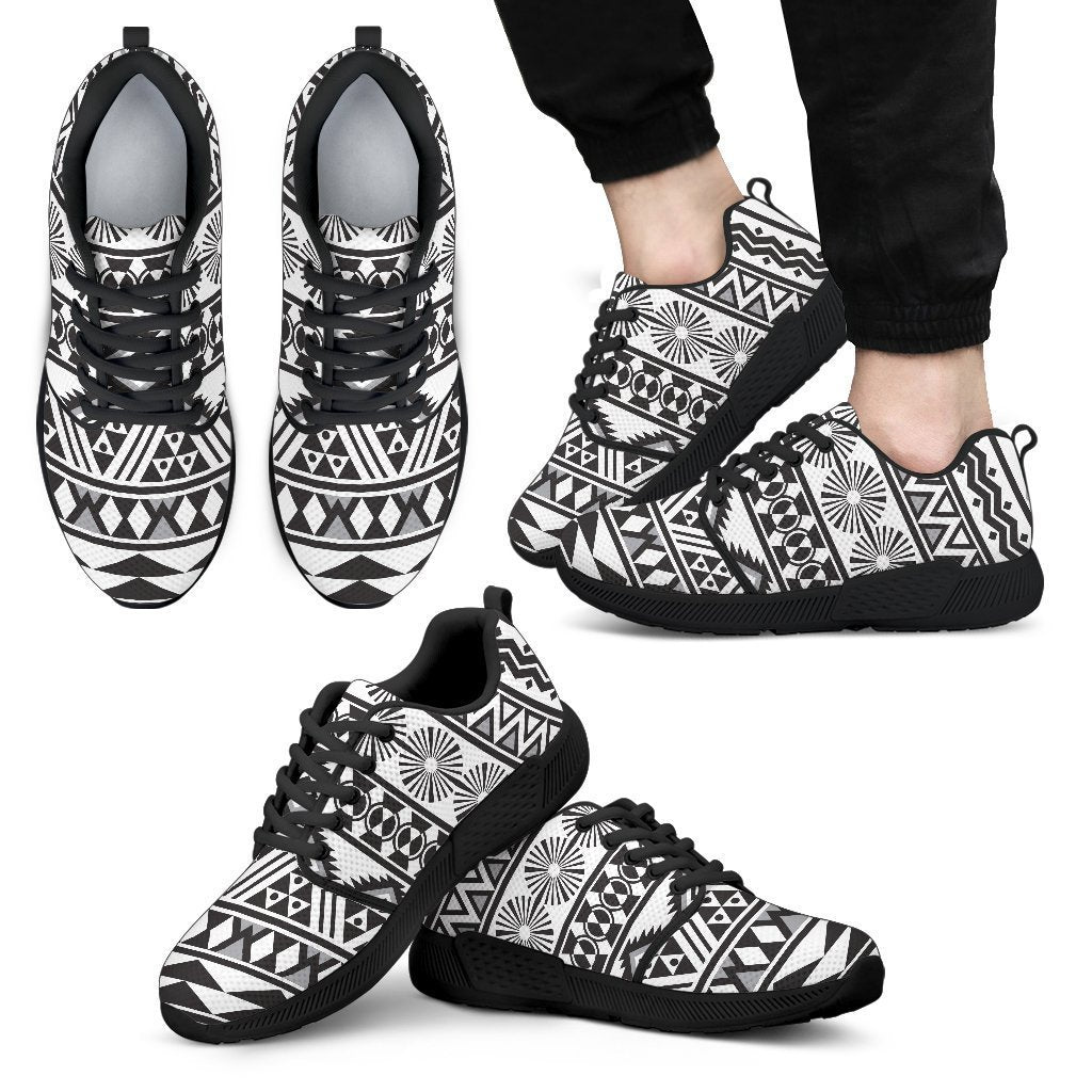 White And Grey Aztec Pattern Print Men’S Athletic Shoes