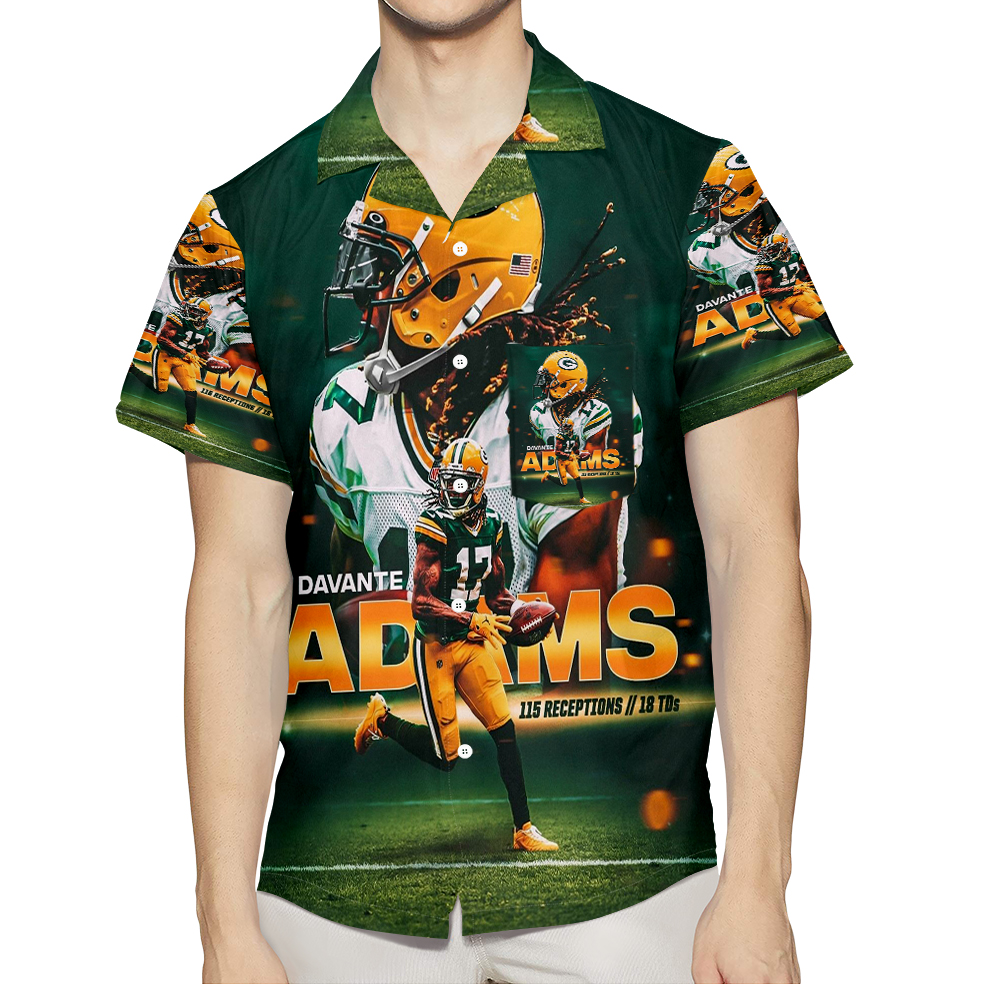 Green Bay Packers Davante Adams No17 V6 3D All Over Print Summer Beach Hawaiian Shirt With Pocket