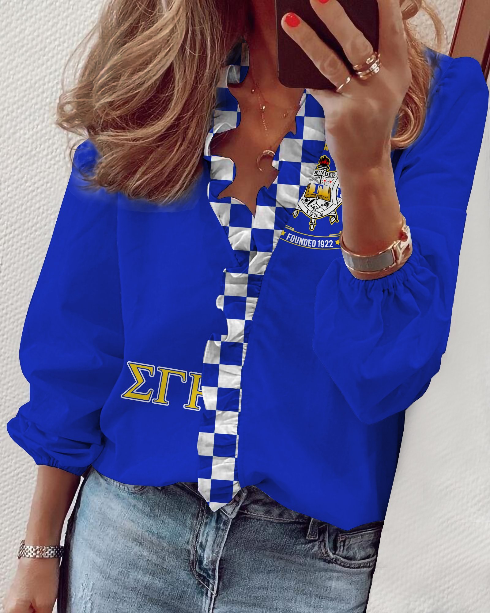 Sigma Gamma Rho V-neck long sleeve lace shirt 05