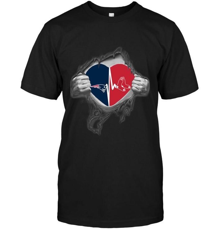 New England Patriots Boston Red Sox Love Heartbeat Ripped Shirt T Shirt Hoodie,  Hoodie Sweater