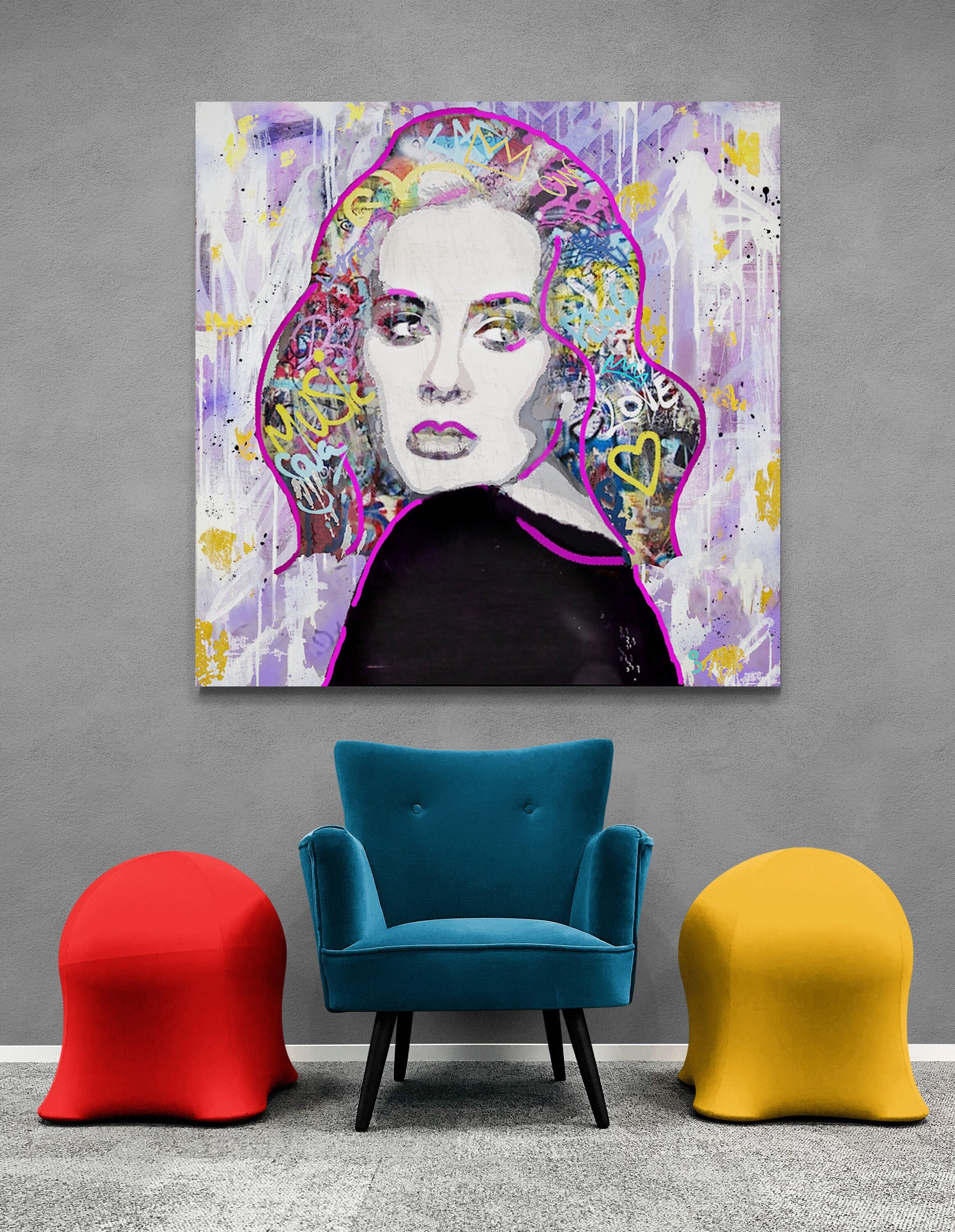 Adele Grafitti Canvas Art, Singer Adele Canvas Graffiti Wall Art for Home Decor, Unique & Exclusive Music Artist Adele Graffiti Street Art