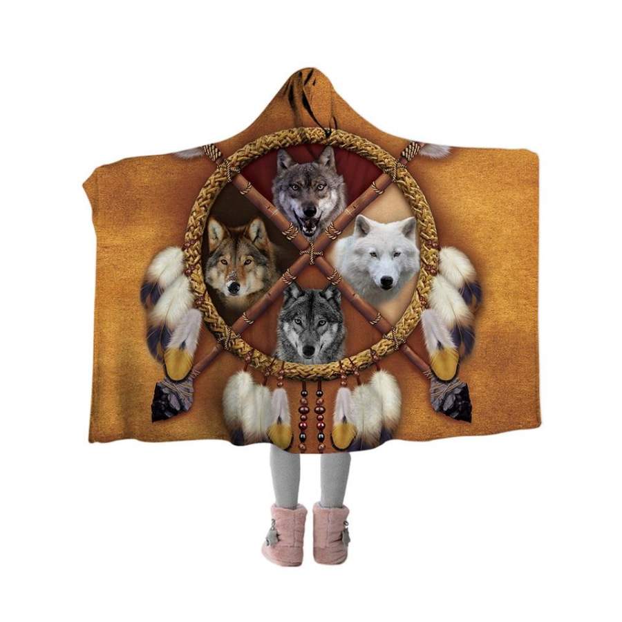 The Four Wolves Dreamcatcher Hooded Blanket