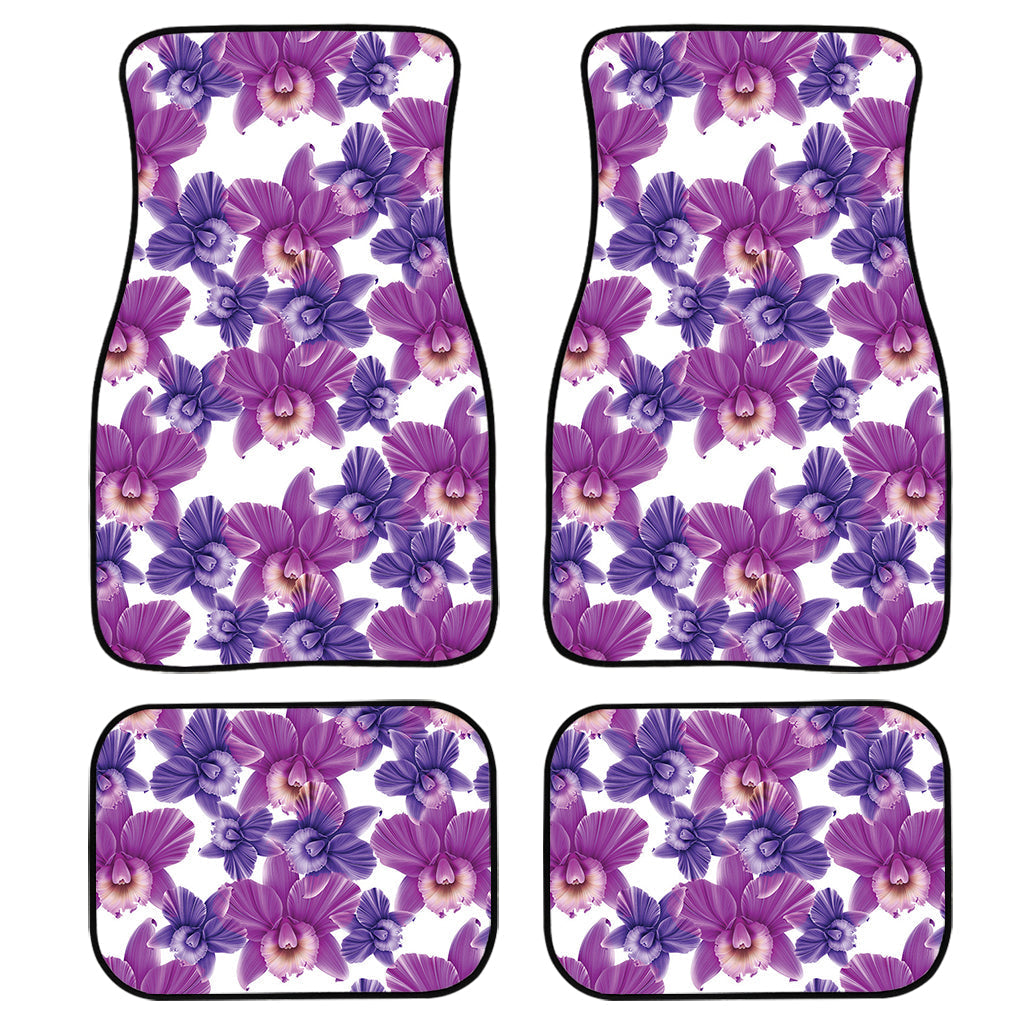 Purple Orchid Flower Pattern Print Front And Back Car Floor Mats, Front Car Mat