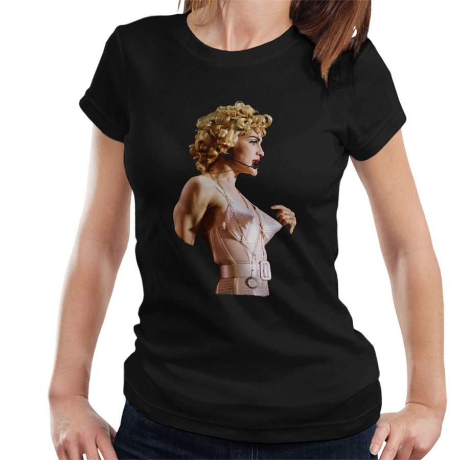 Madonna In Pink Cone Bra Corset Blonde Ambition Tour 1990 Women’s T-Shirt