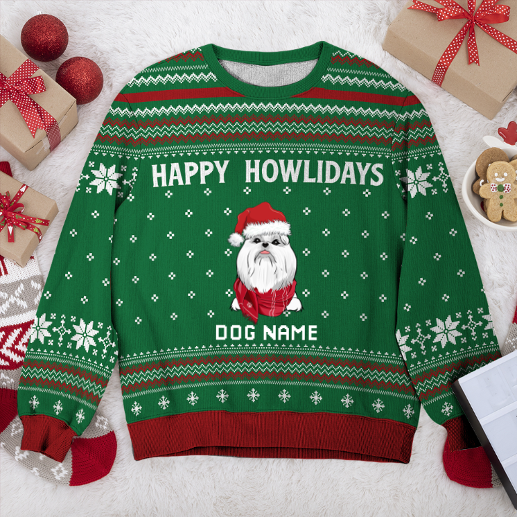 Shih Tzu Happy Howlidays Personalized Sweater, Dog Ugly Christmas Sweater