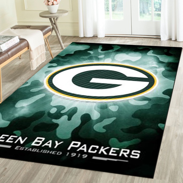 Green Bay Packers Logo Area Rug, Football Team Living Room Carpet, Man Cave Floor Mat