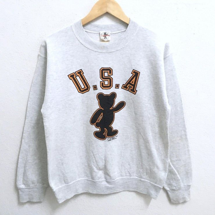 Rare Vintage Jay Shadow 1993 Cartoon Bear Usa Grand Logo Gris Couleur Ras Du Cou Pulls Pull Pull S Taille Shirt