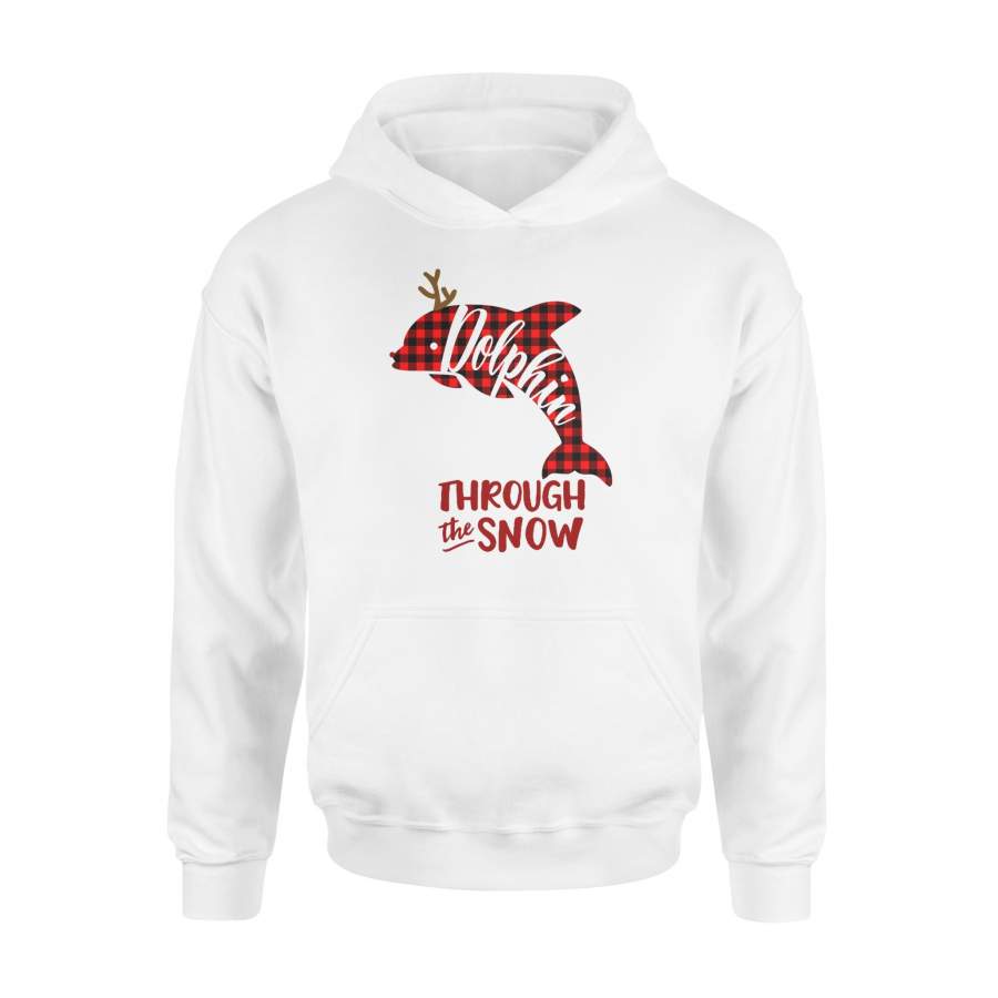 Through The Snow Christmas Dolphin Red Plaid Hoodie