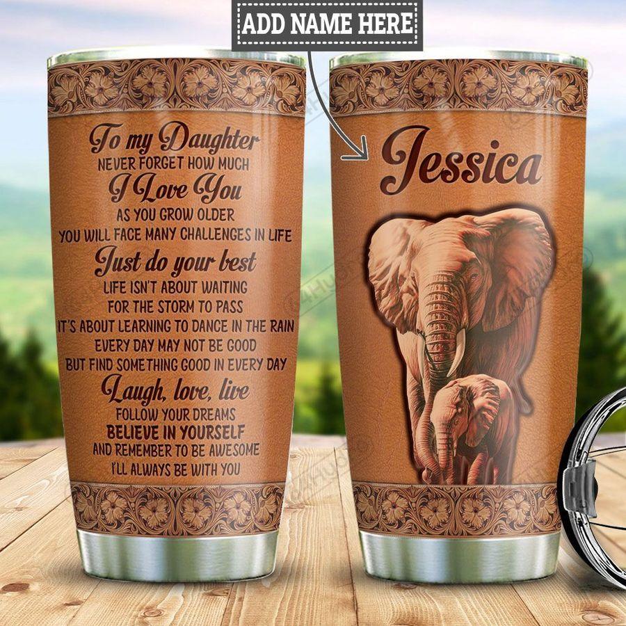 Higozy™ Elephant Mom To Daughter Leather Style Personalized Stainless Steel Tumbler, great ideal for family and friends- LV990