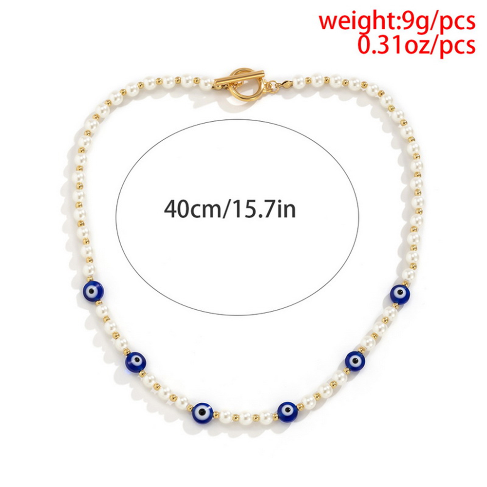 Turkish Lucky Blue Eye Imitation Pearl Necklaces For Women Buckle Evil Eye Pearls Beaded Choker Clavicle Chain Fashion Jewelry alx