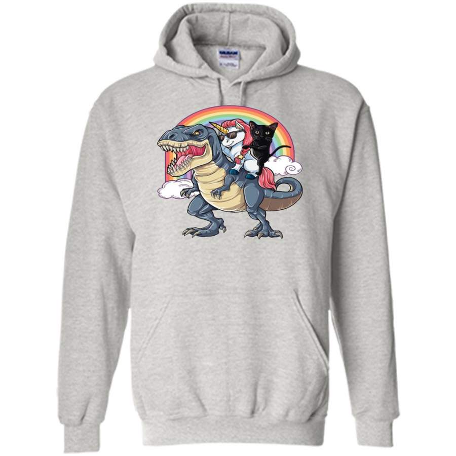 Unicorn and Black Cat Riding Dinosaur Rainbow – Gildan Heavy Blend Hoodie