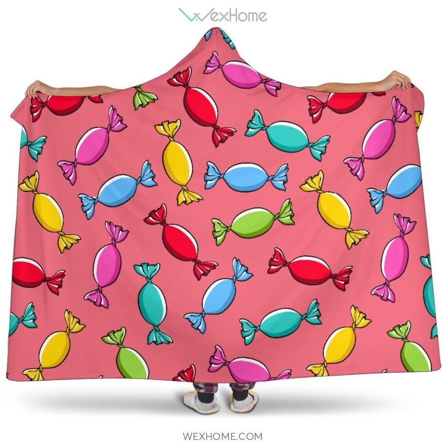 Colorful Wrapped Candy Pattern Hooded Blanket