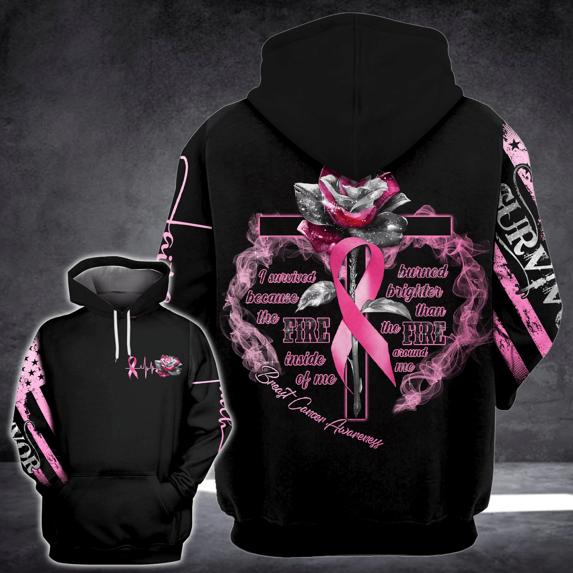 Breast Cancer Shirt I Survived Because The Fire Inside Of Me Burned Brighter Than The Fire Around Me Hoodie