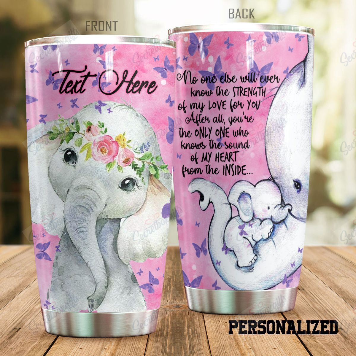 Family Baby Elephant Stainless Steel Personalized Stainless Steel Tumbler Customize Name, Text, Number Dhigb