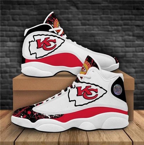 Women Kansas City Chiefs Air Jordan 13 High Top Leather Sneakers 001