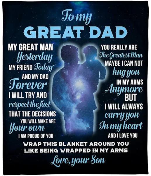 To My Dad Like Being Wrapped In My Arms Fleece Blanket Gift For Dad From Son Home Decor Bedding Couch Sofa Soft And Comfy Cozy