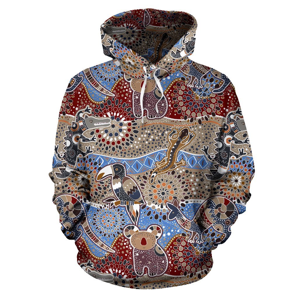 Aboriginal Hoodie – Koala Kangaroo Kookaburra Australian Animals