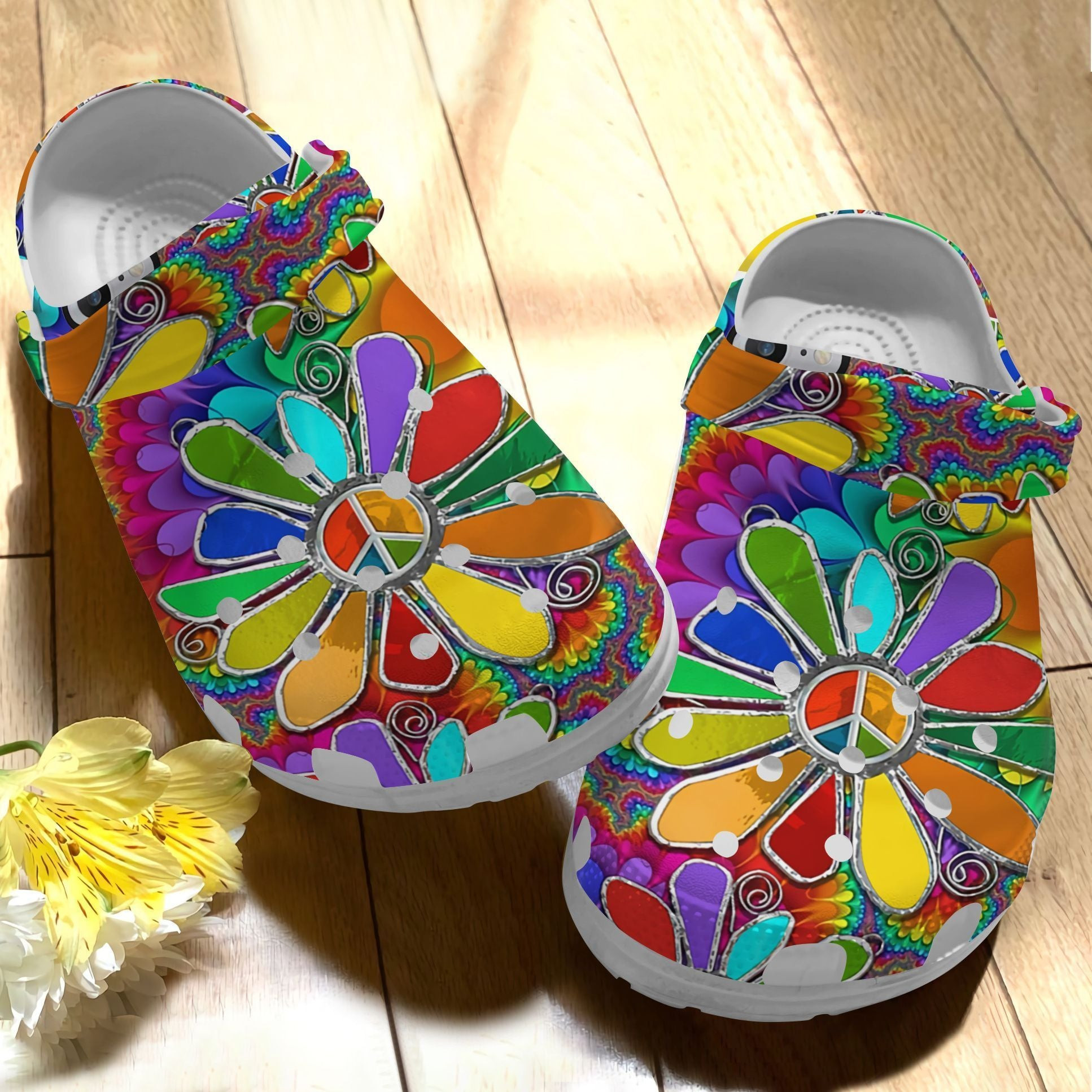 Hippie Flowery Custom Crocs Shoes Clogs Women – Hippie Crocs Shoes Clogs Outdoor Crocs Shoes Clogs Gifts For Niece Daughter
