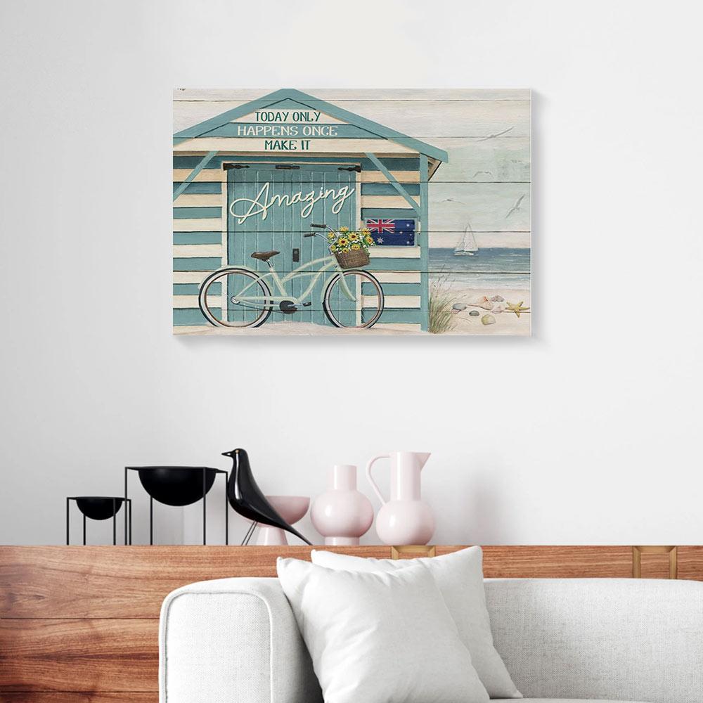 Canvas Prints Today Only Happens Once Make It Amazing Au Flag Bike Ocean Canvas Wall Art Home Decor