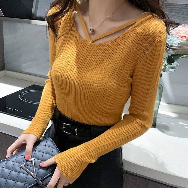 Black Hollowed out Vest Pullover Low V Collar Sweater Women’s T-shirt Sweaters Women Girl Pull Slim Top Cloth Shirt Clothes alx