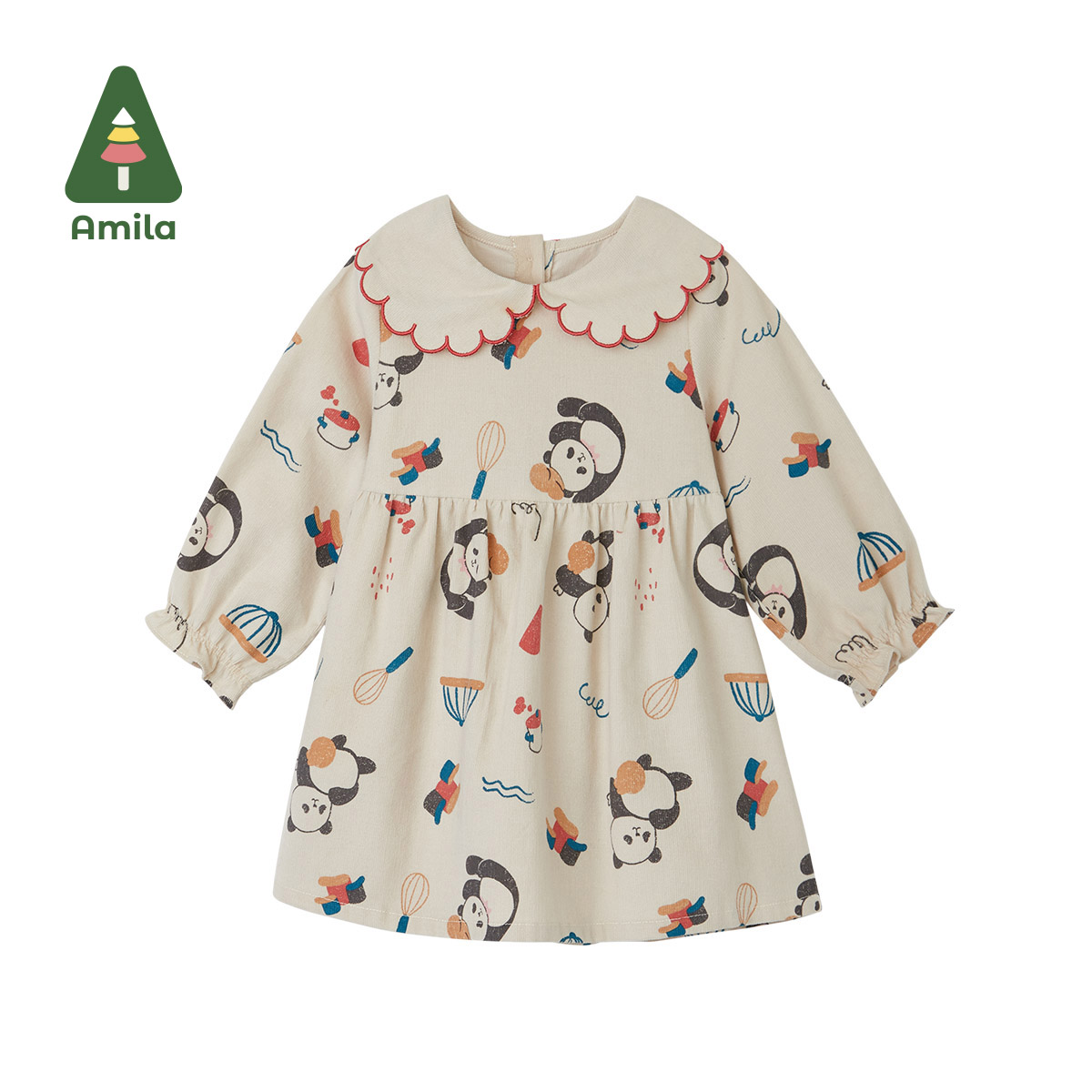 Amila Baby Dress 2022 Autumn New Cute Cartoon Corduroy A-line Dresses Girls Cotton Long Sleeves Children Clothes alx