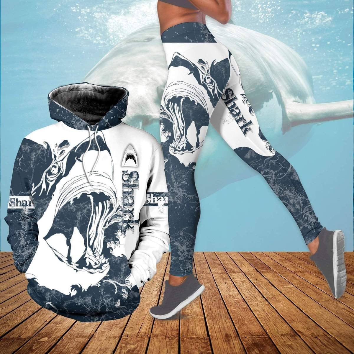 Amazing Shark In Ocean Legging Hoodie ,Shark Legging Hoodie