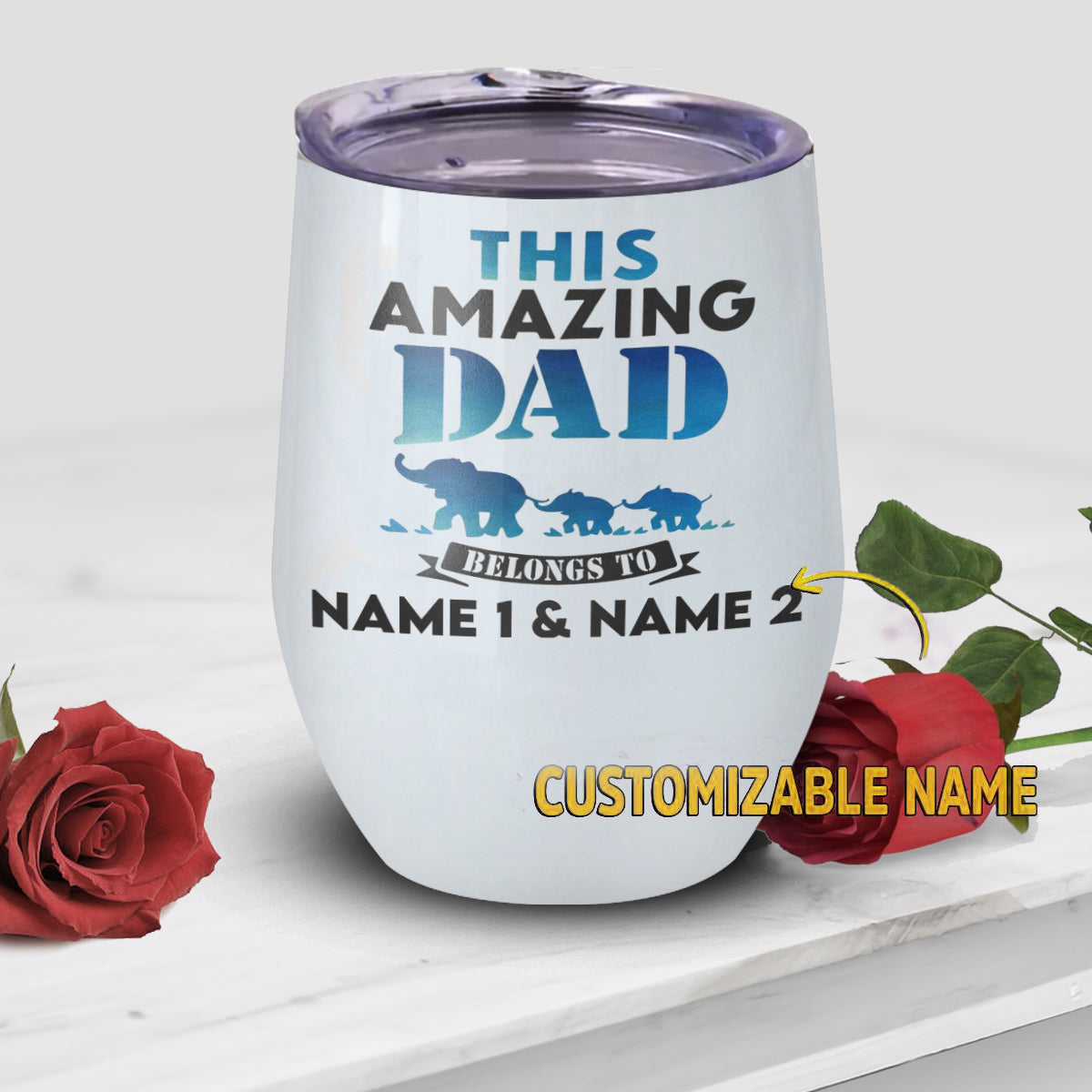 Personalized Elephant This Amazing Dad Wine Tumbler, Custom Father And Child Wine Tumbler