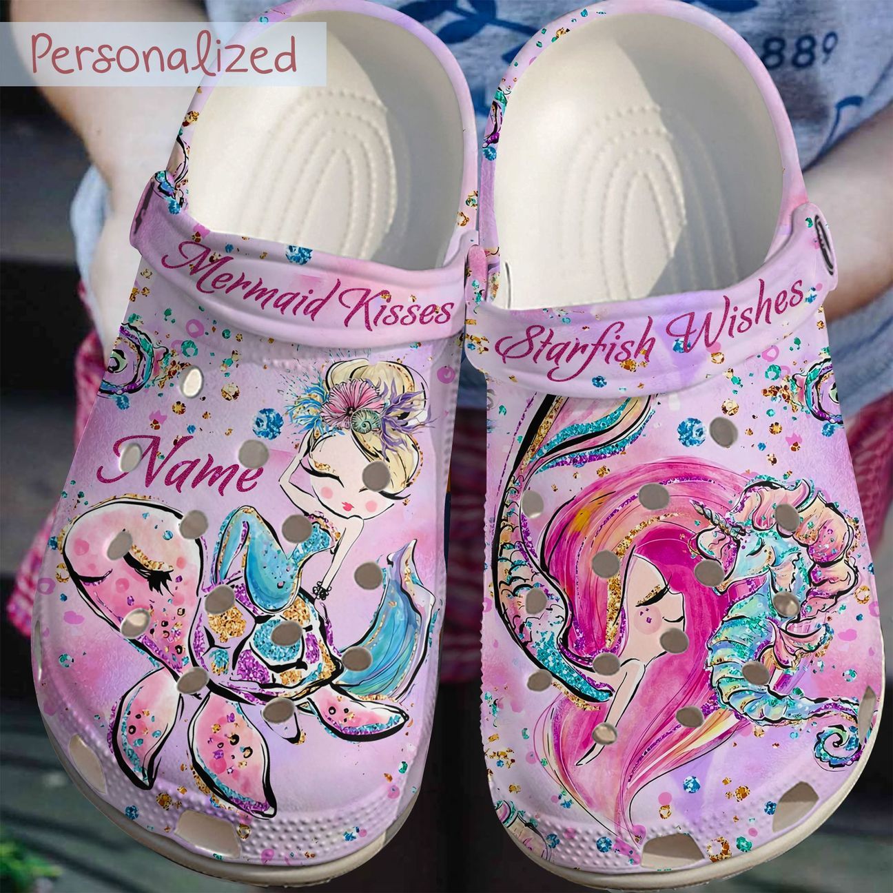 Mermaid Personalized Clog, Custom Name, Text, Color, Number Fashion Style For Women, Men, Kid, Print 3D Sweet Princess