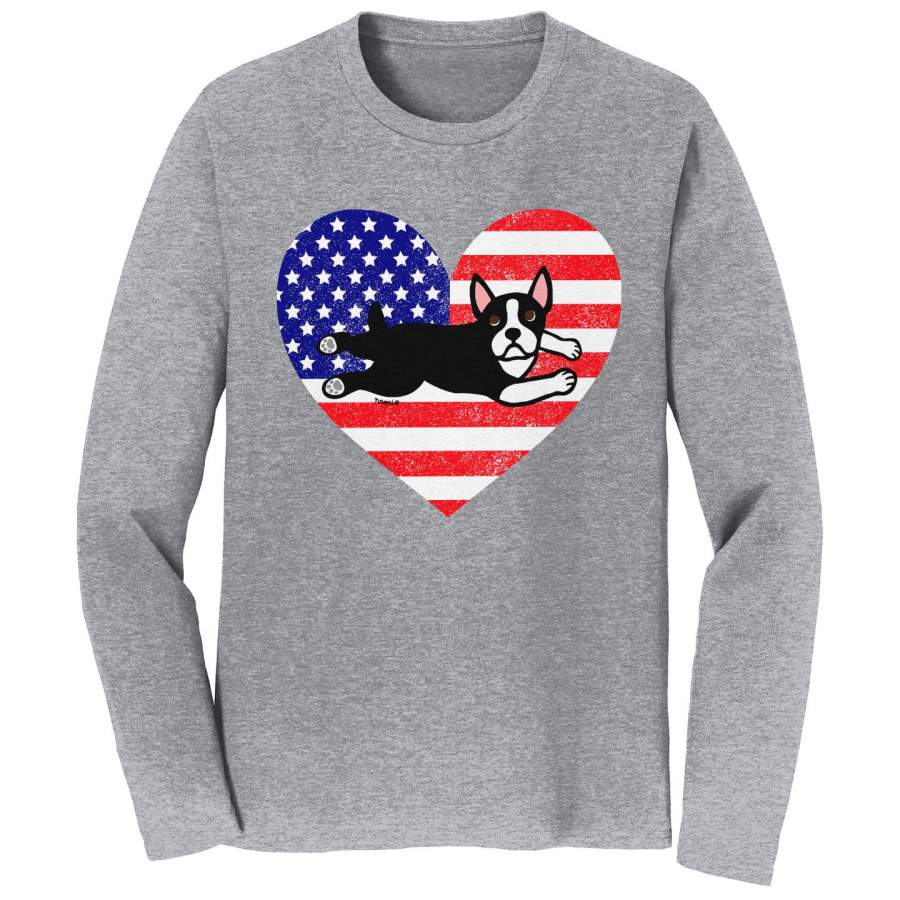 USA Flag Boston Terrier Puppy – Adult Unisex Long Sleeve T-Shirt