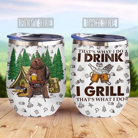 Grilling Bear Camping Wine Tumbler, Personalized Tumblers, Tumbler Cups, Custom Tumblers