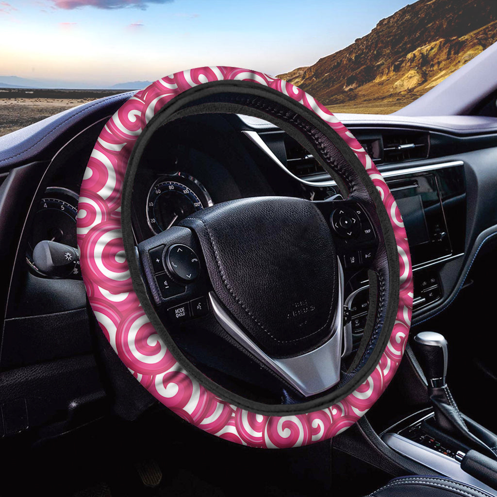 Pink Lollipop Candy Pattern Print Car Steering Wheel Cover