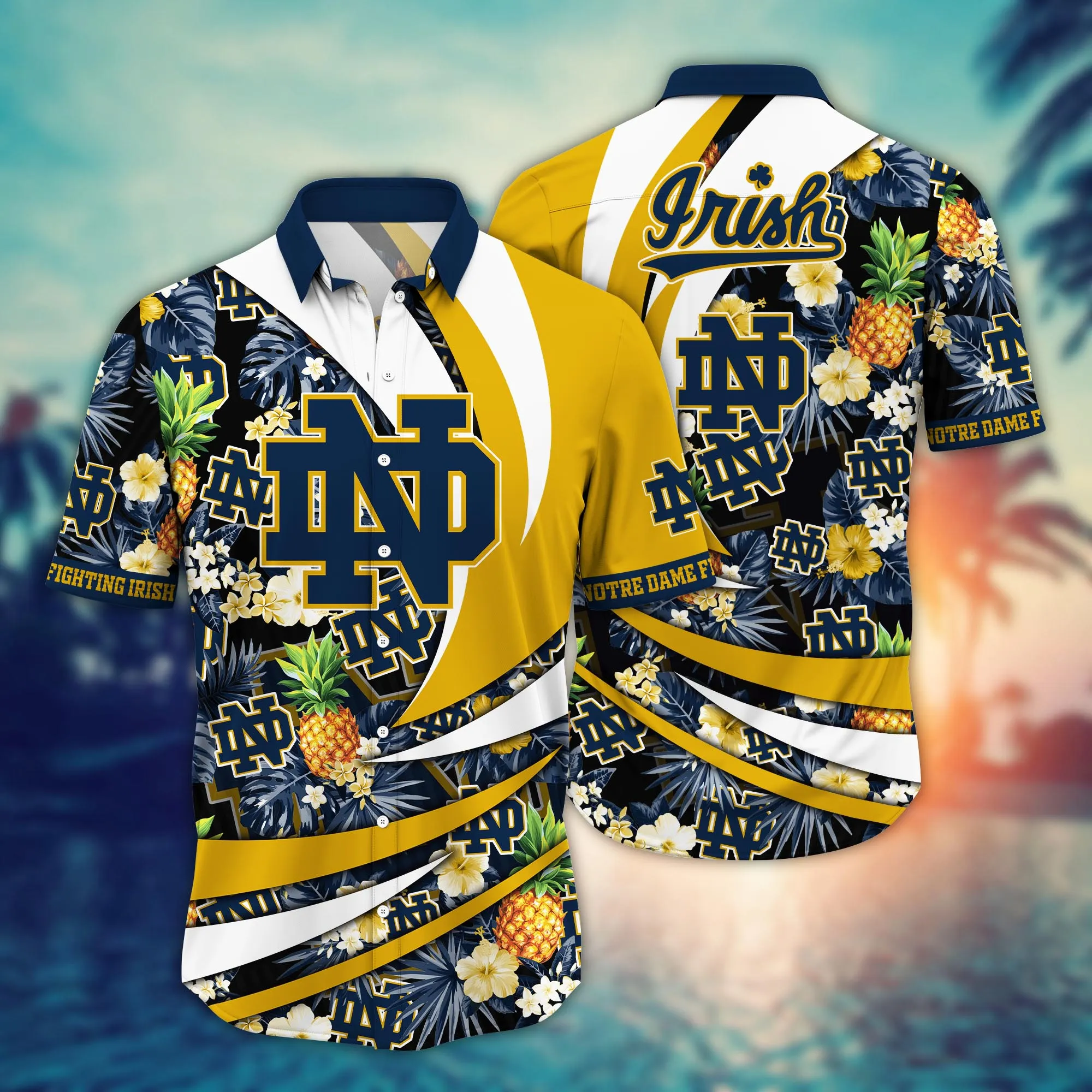 Notre Dame Fighting Irish NCCA Hawaiian Shirt Ocean Waves Aloha Shirt