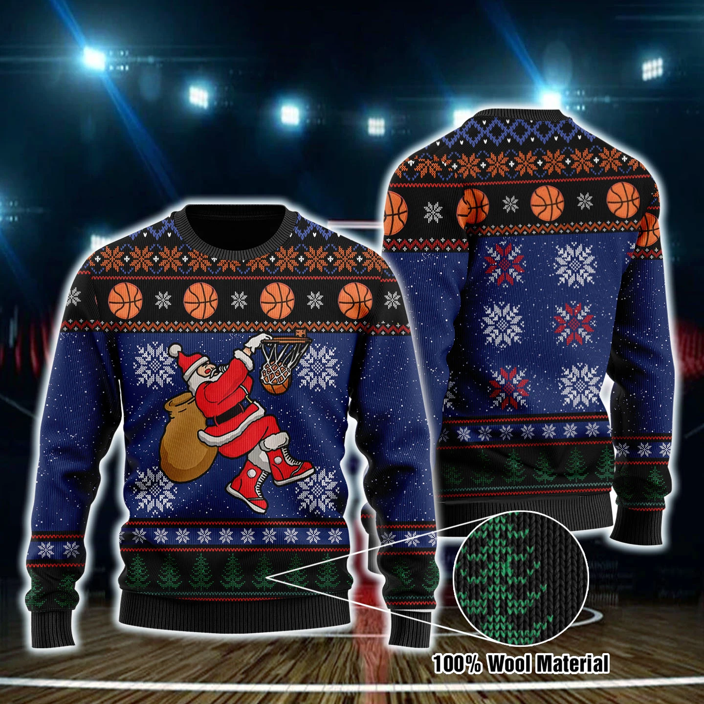 Basketball Ugly Christmas Blue Color Wool Sweater