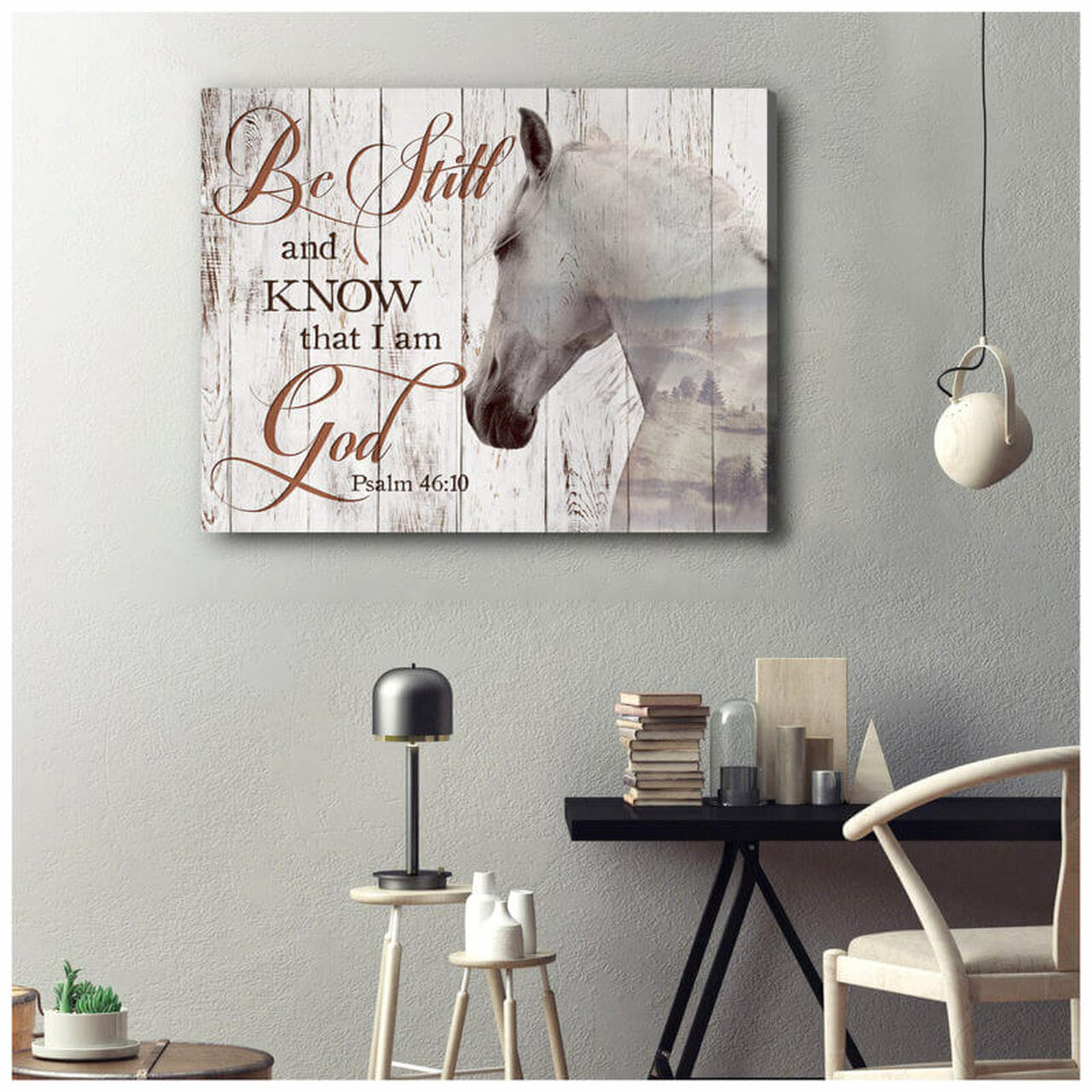 White Horse I Am God Premium Canvas Wall Art