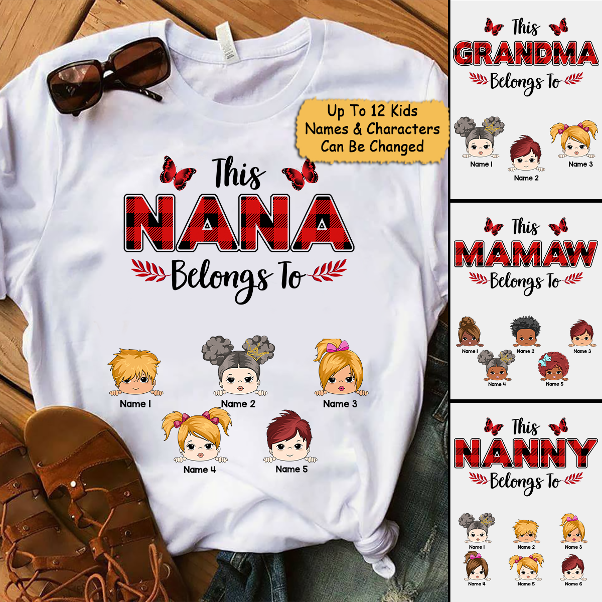 Personalized This Nana Belongs To Grandkids Red Buffalo Leopard Shirt Funny Nana With Grandkids Names Shirt Gift For Grandma Nana