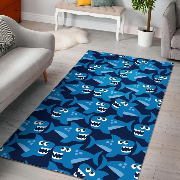 Baby Shark Circling Cartoon Area Rug Home Decor