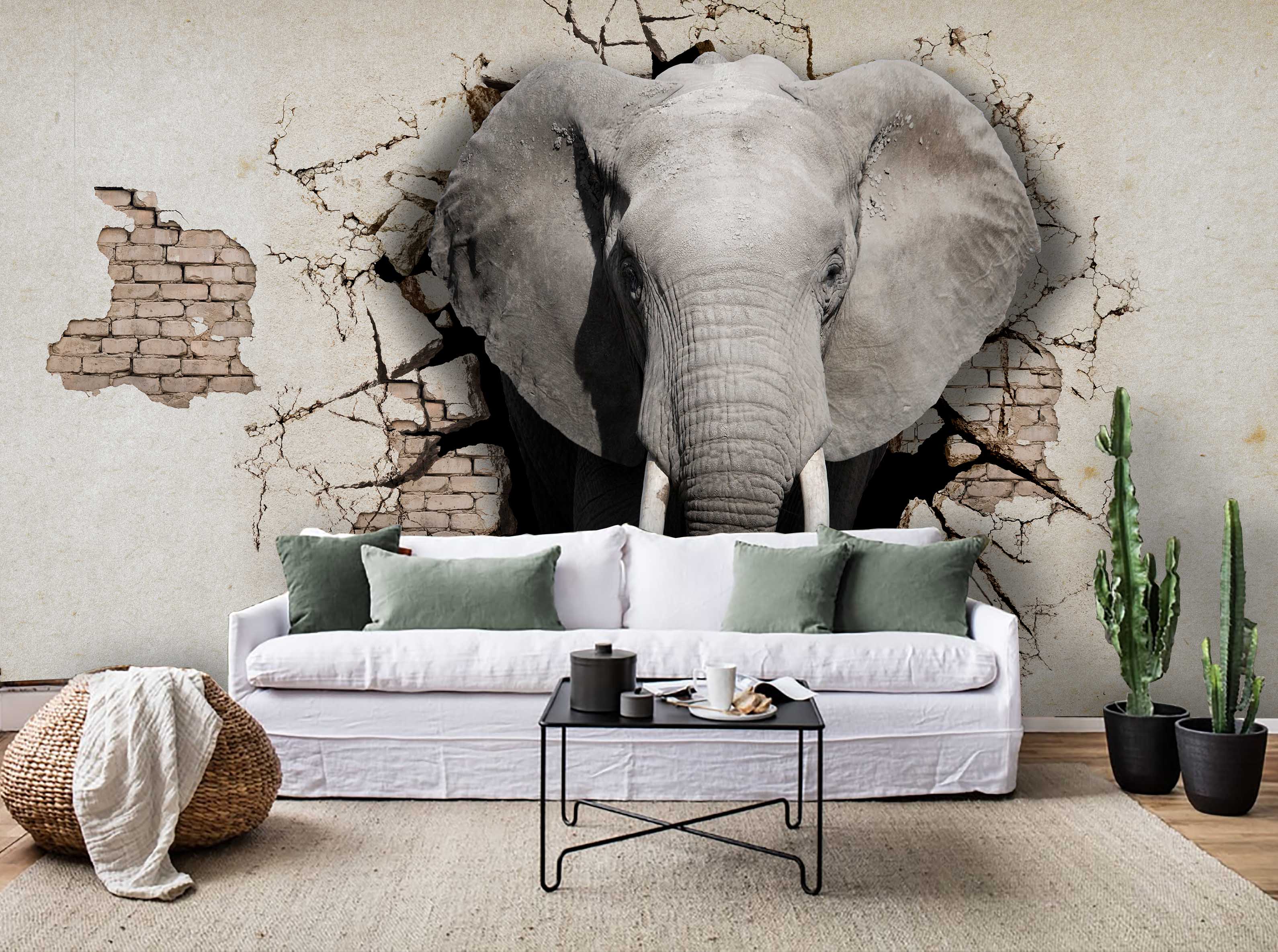 3D Old Brick Wall Elephant Wall Mural Wallpaper 104