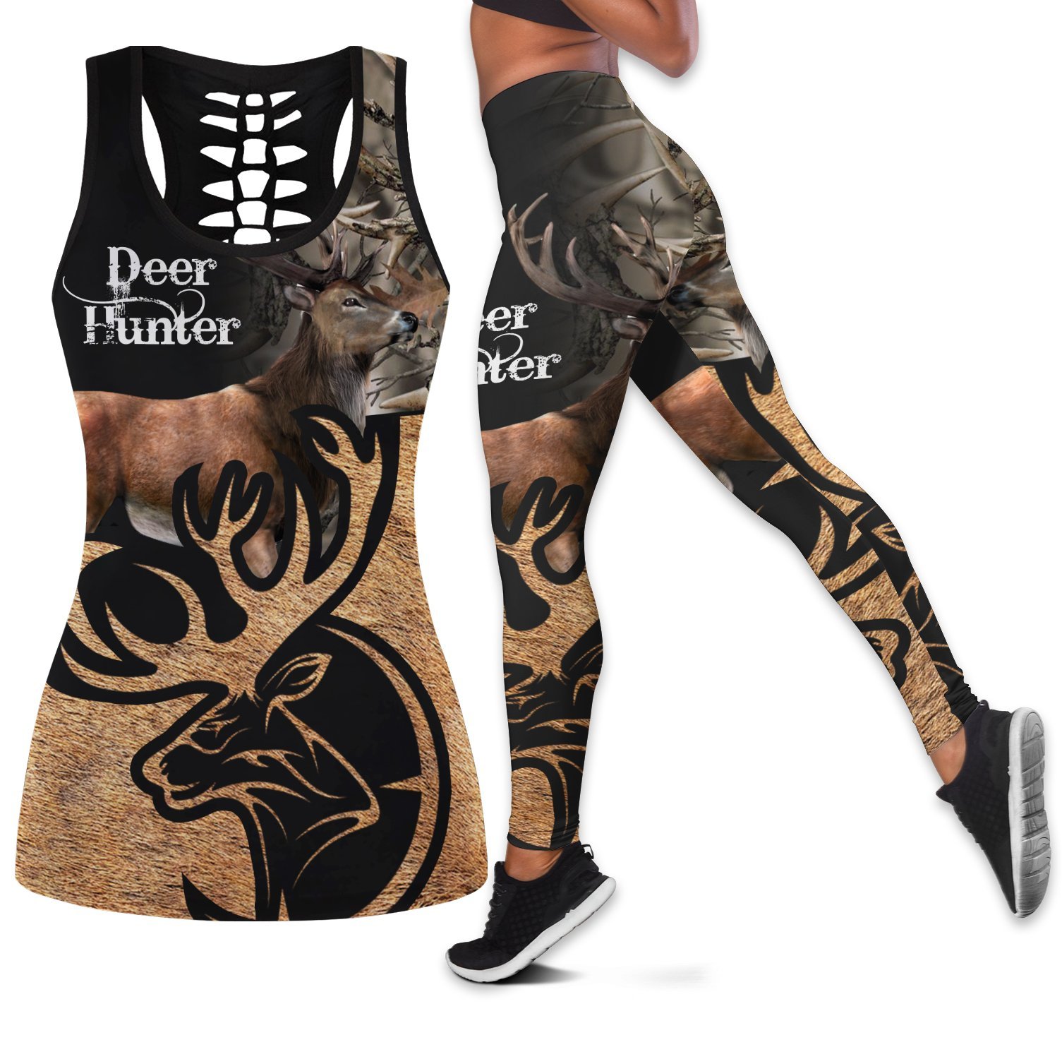 Beautiful Deer Hunter Camo Leggings And Tank All Over Print