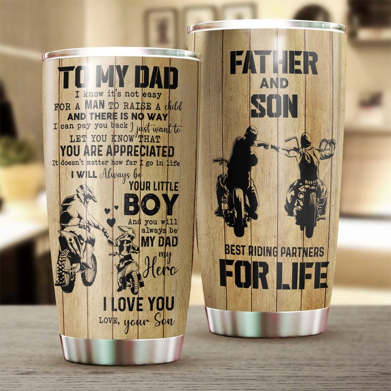 Father Son Biker Always Your Little Boy Always Be My Hero Tumbler-Birthday Christmas Gift Father’S Day Gift For Dad From Son