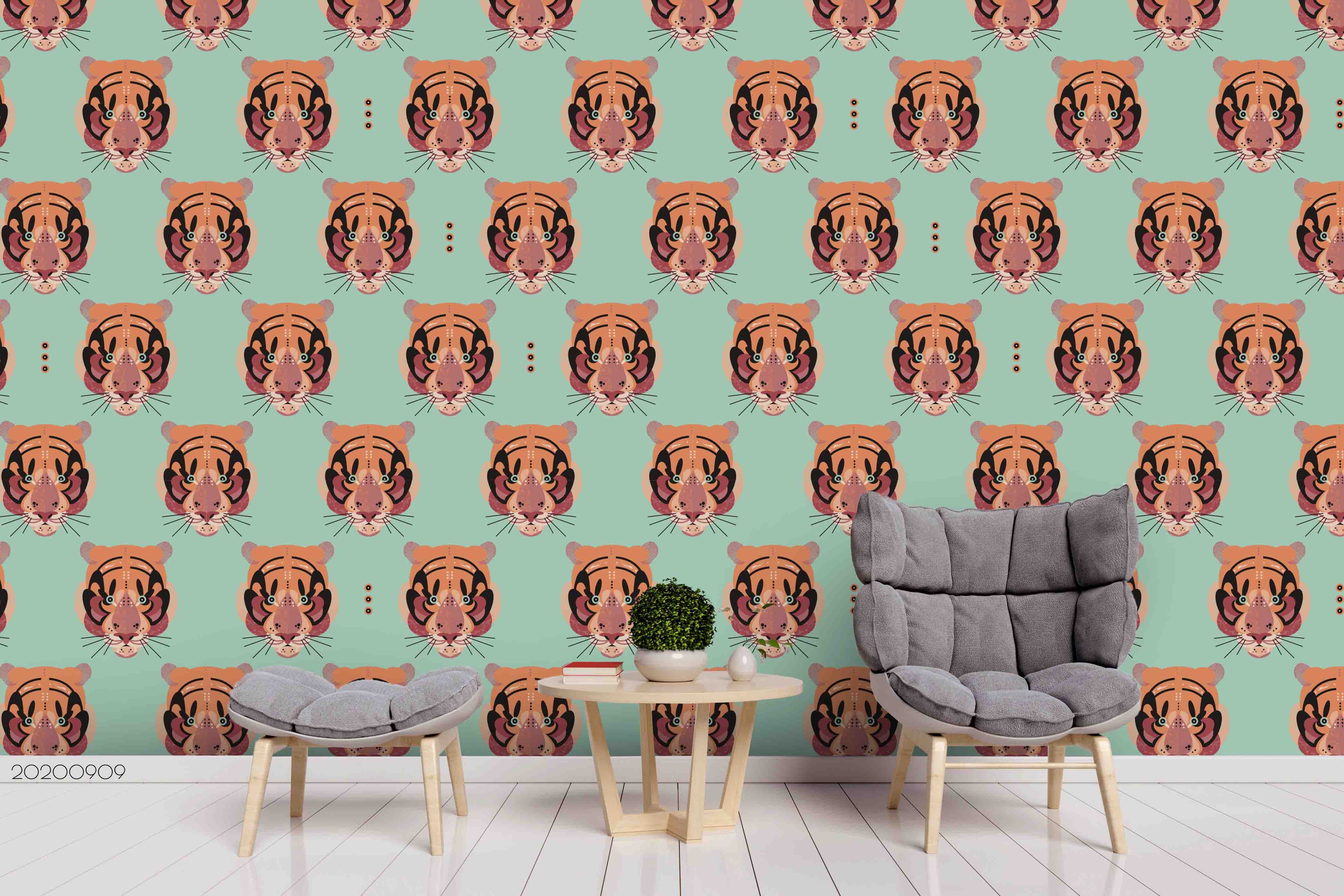 3D Tiger Animal Pattern Blue Wall Mural Wallpaper Lxl