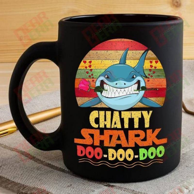 Vintage Chatty Shark Doo Doo Doo Coffee Mug Retro Shark And Rose Womens Custom Father’s Day Mother’s Day Gift Idea GE344