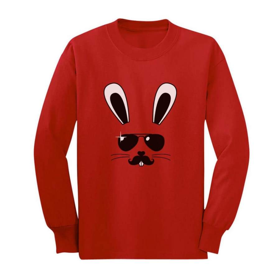 Cool Easter Bunny Face Youth Kids Long Sleeve T-Shirt